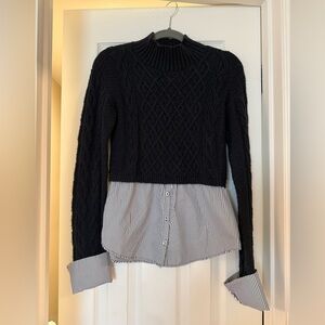 Chunky Maeve Navy sweater with build in button down accent shirt.